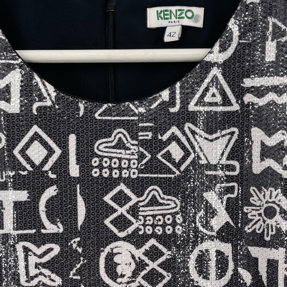 Kenzo Dress Paris Symbols-Print Sequined Sleeveless Dress US 10 FR 42 Authentic - Picture 8 of 12